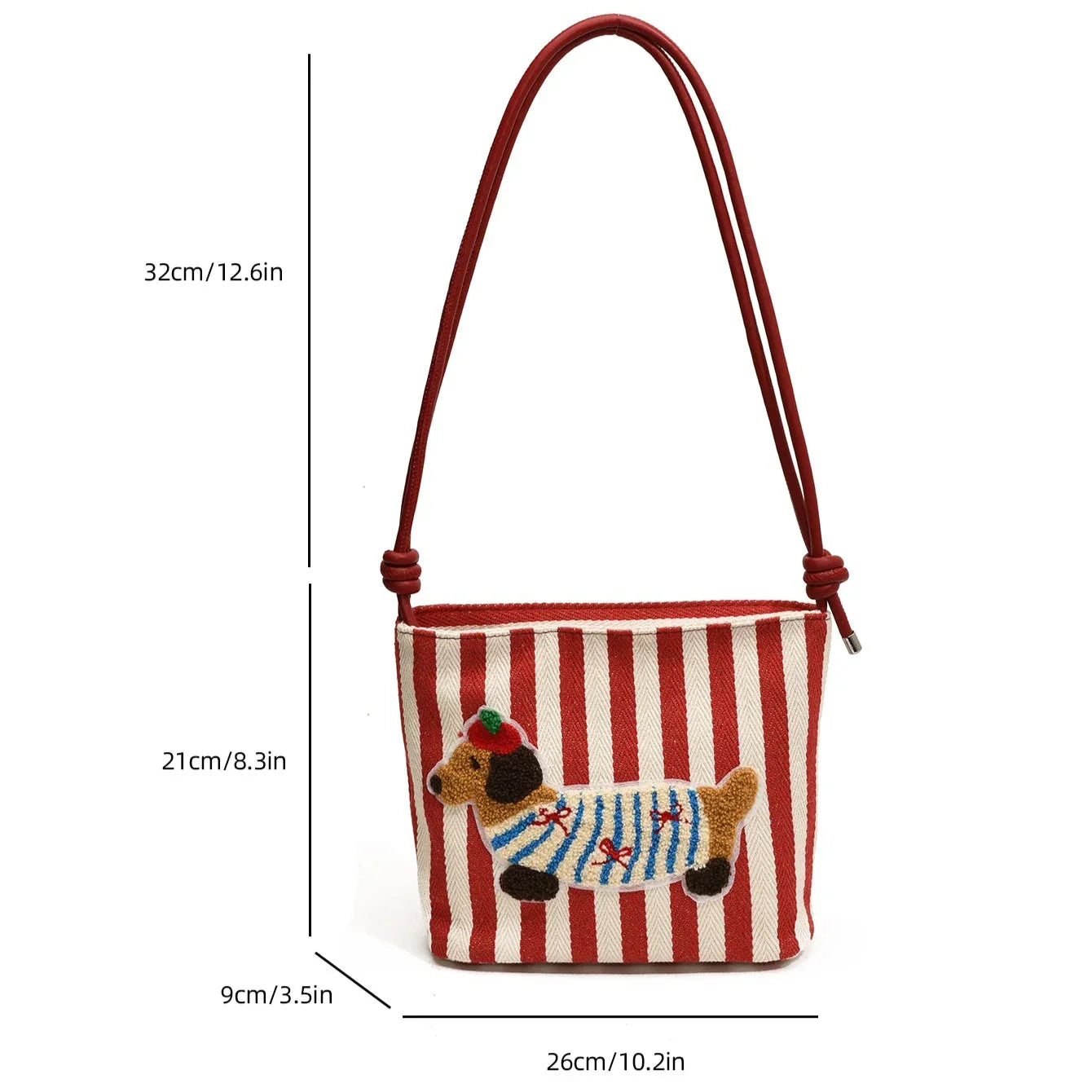 Cute French Poppy Patchwork Stripe Shoulder Bag