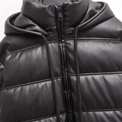 Jaden Faux Leather Hooded Puffer Jacket