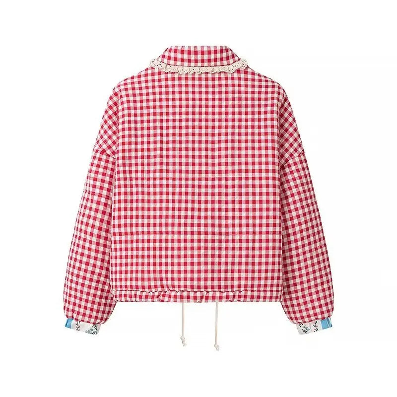 Anica Plaid Heart Patchwork  Parkas Quilted Jacket