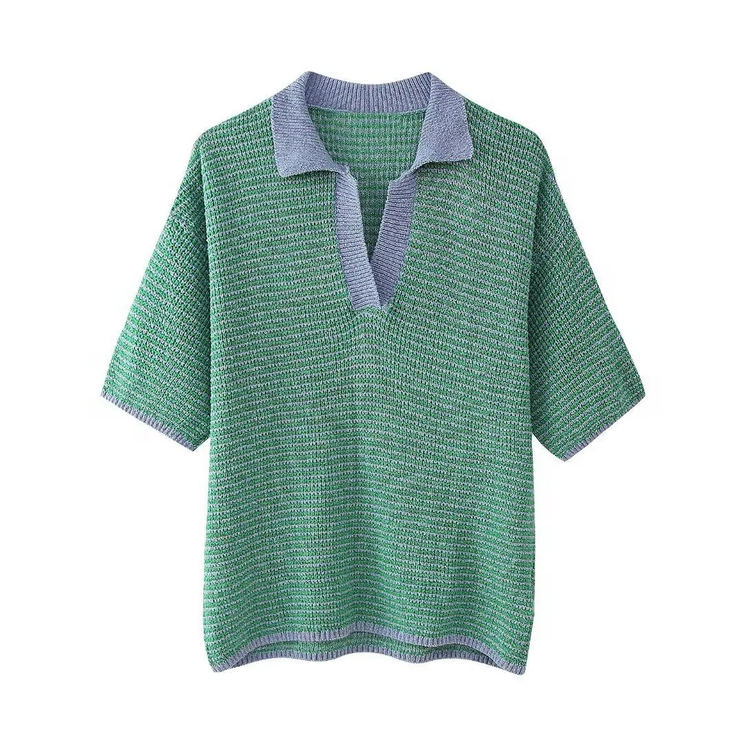 Aluna Retro Pinstripe Shirts and Shorts Knit Suit