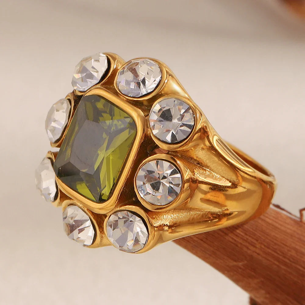 Green Zircon Flower Cocktail Ring