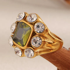 Green Zircon Flower Cocktail Ring