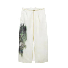 Jane Bow Tie Floral Prints Midi Skirt