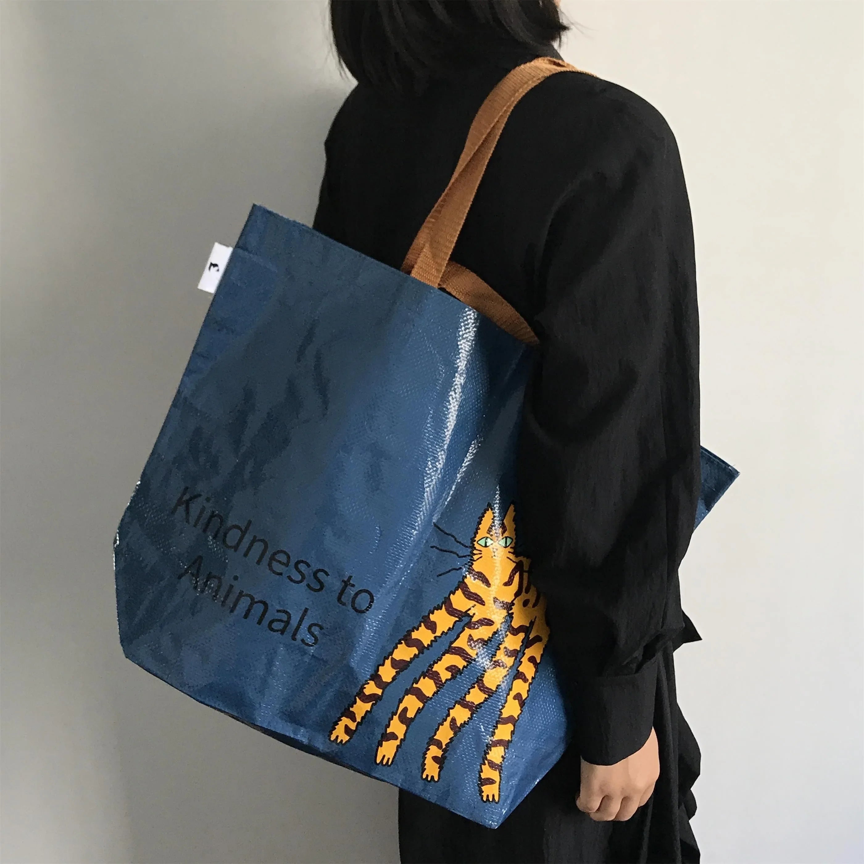 Cat Print Glossy Plastic Shopper Tote