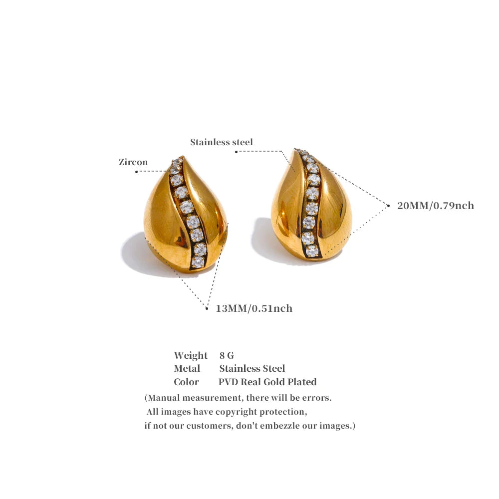 Elegant CZ  Water Drop 18k Gold Plated Stud Earrings