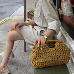 Sena Shell Straw Snap Clutch Bag
