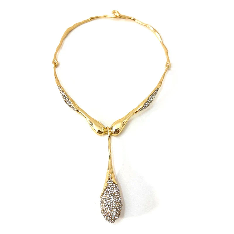 Lyra Sculptural Crystal Water Drop Pendant Collar Necklace