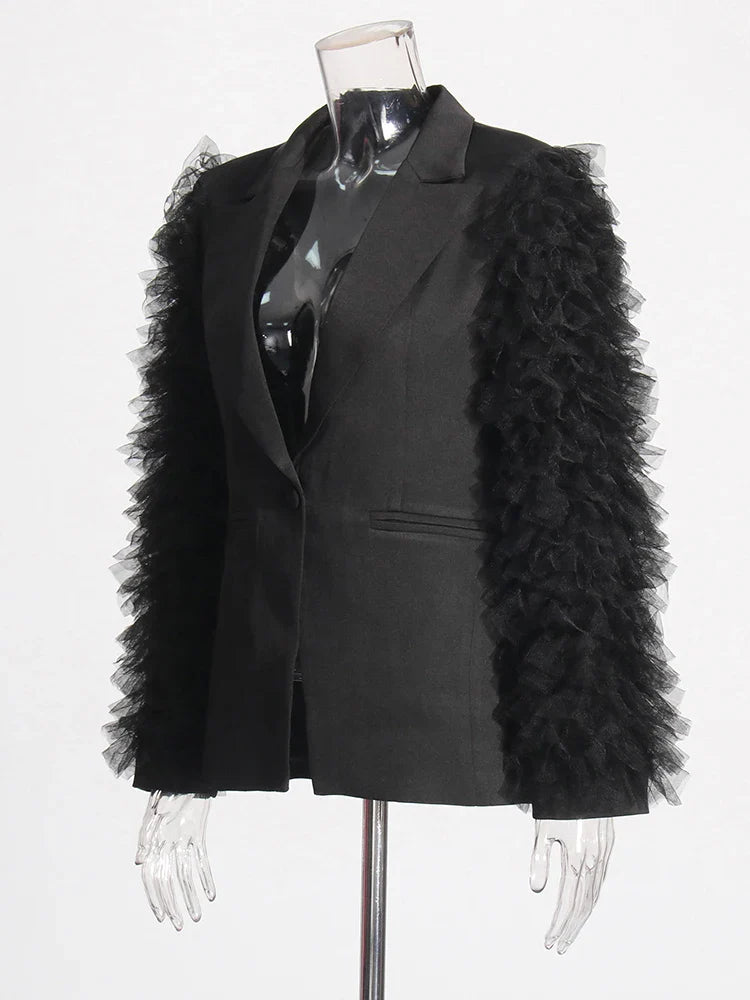 Giola Tulle Ruffle Sleeve Blazer