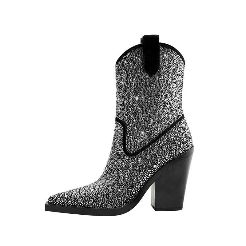 Caja Rhinestone Sequin Western Chelsea Boots
