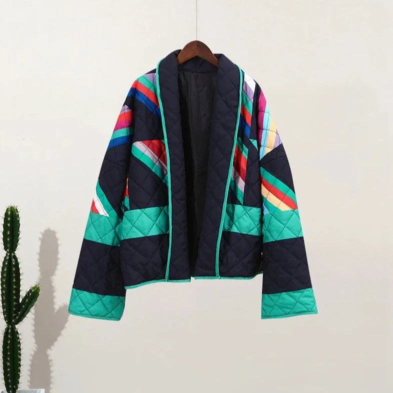 Saara Rainbow Stripe Quilted Kimono Jacket / Size L - SALE