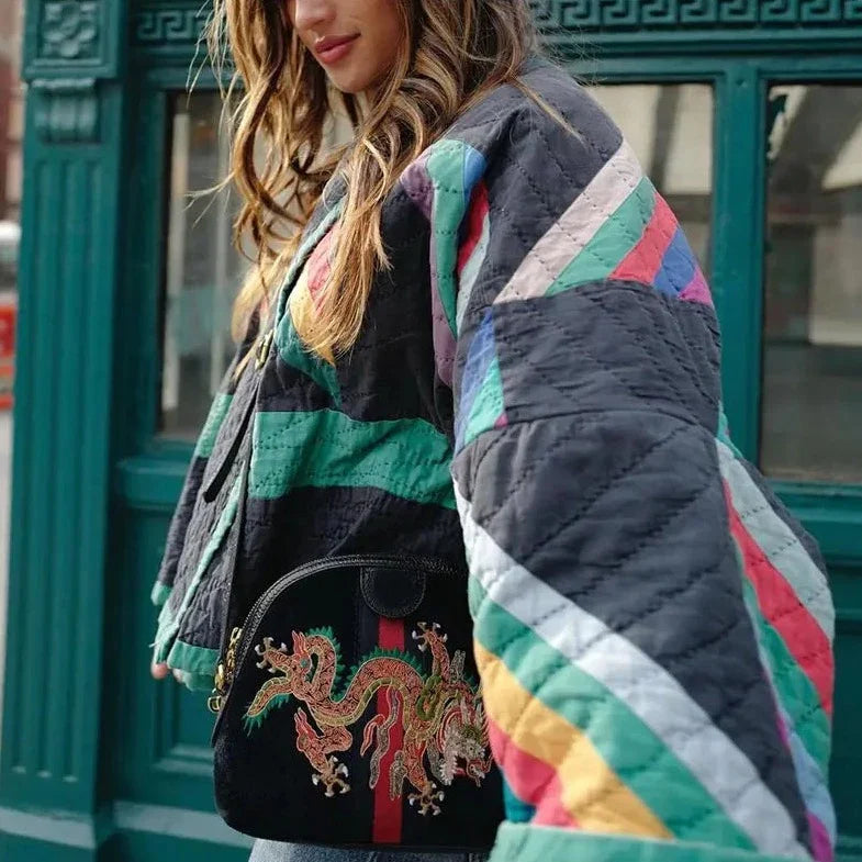 Saara Rainbow Stripe Quilted Kimono Jacket / Size L - SALE