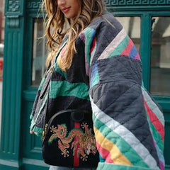 Saara Rainbow Stripe Quilted Kimono Jacket / Size L - SALE