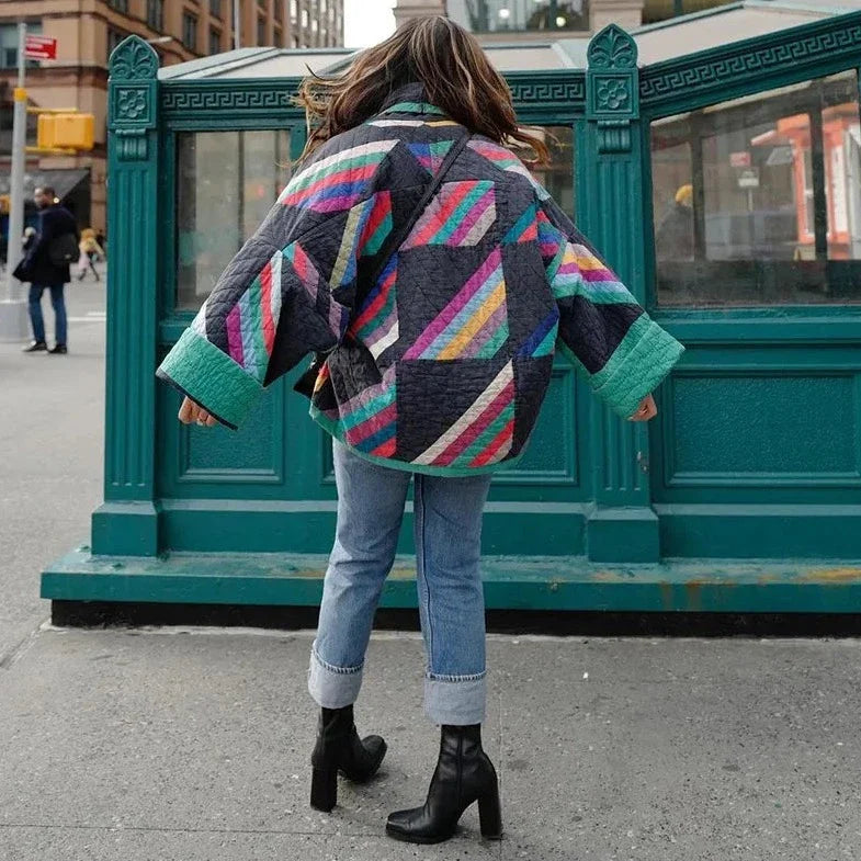 Saara Rainbow Stripe Quilted Kimono Jacket / Size L - SALE