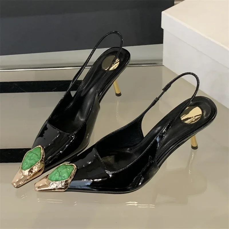 Malina Gemstone Pointed Toe Slingback Sandals