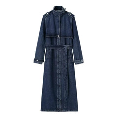 Sable High Stand-Collar Denim Trench Coat