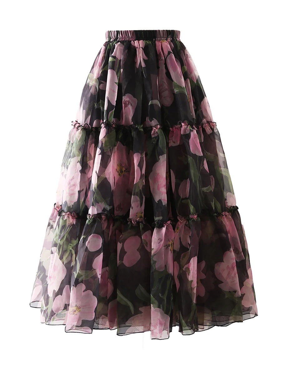 Veronica Spring Floral Prints Tiered Skirts