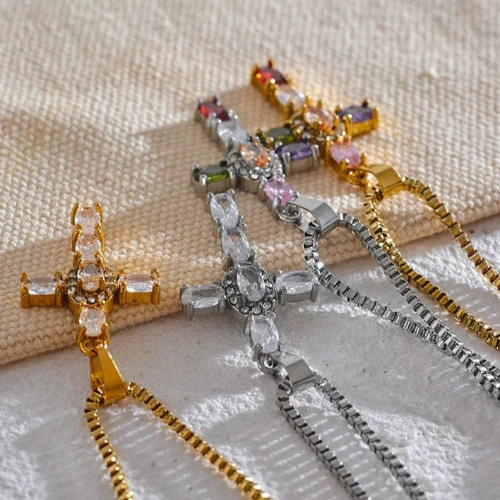 Luxe Cubic Zirconia Cross-Motif Pendant Necklace