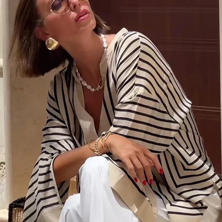 Ellia Oversized Stripe Shirt Blouse