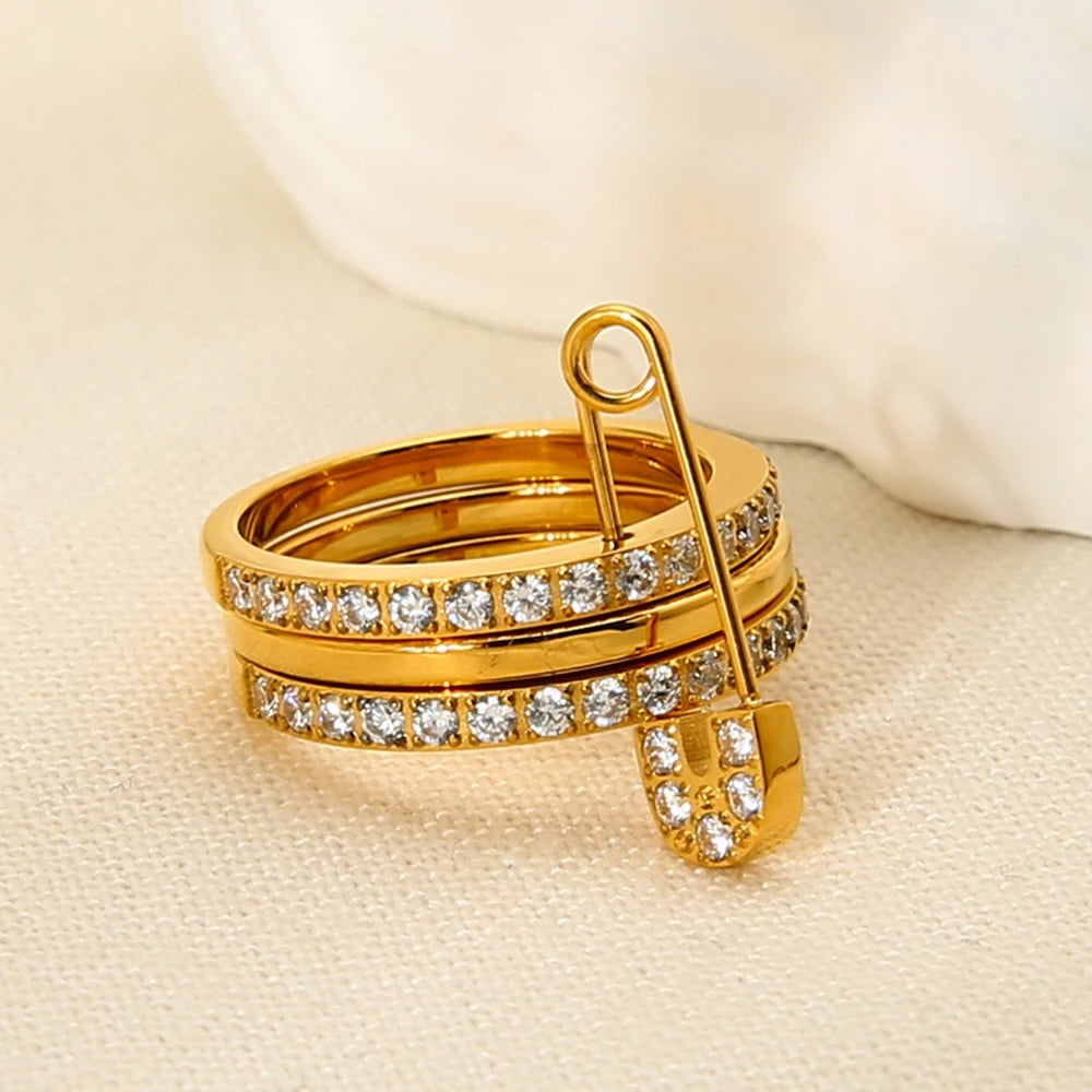 Safety Pin Multi CZ Ring