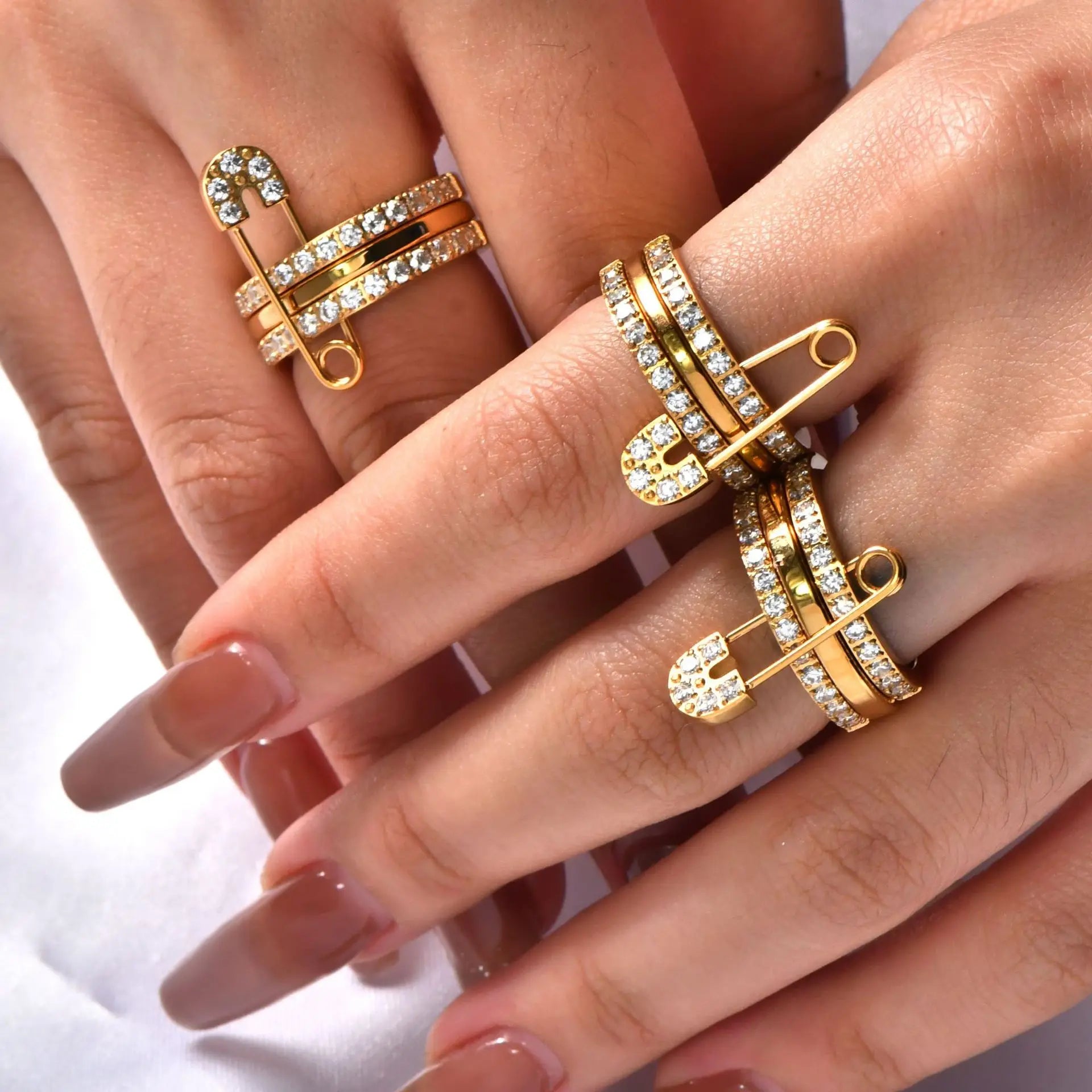 Safety Pin Multi CZ Ring