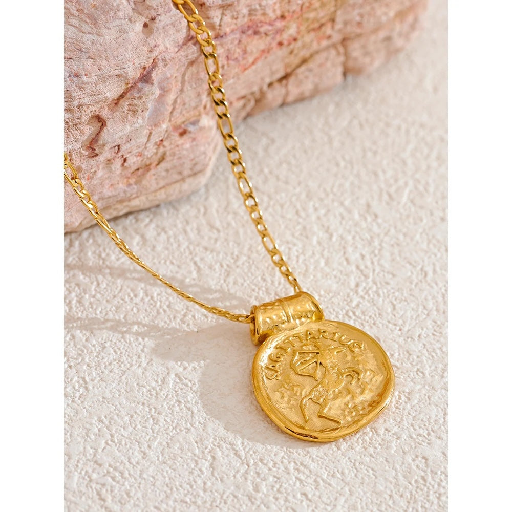 12 Constellation Sign Hammered 18K Gold Pendant Necklaces
