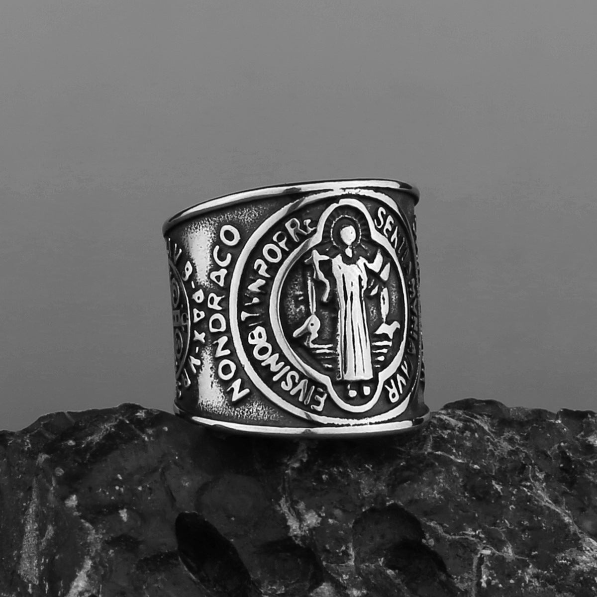 Saint-Benedict Exorcist Wide-Band Ring
