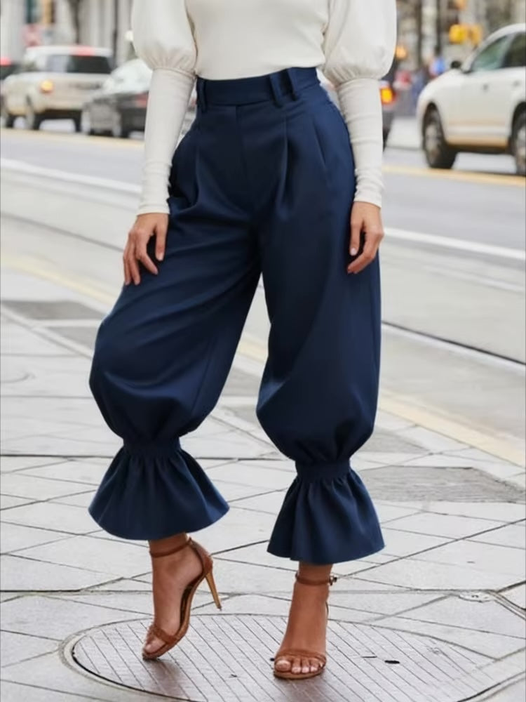 Chiara Ruffle-Hem Cropped Bloomer Pants