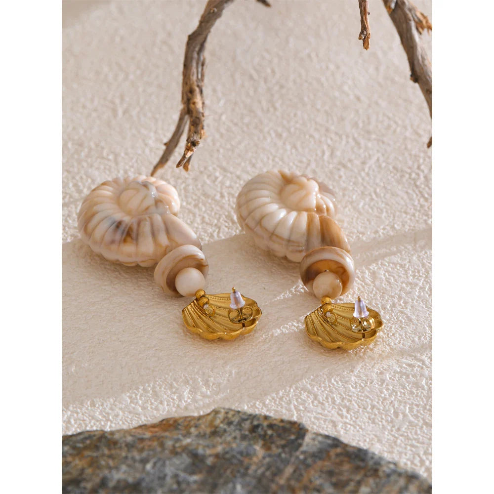 Ocean Resin Shell Conch Drop Earrings