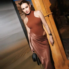 Melati High Neck Bodysuit Satin Sarong Patchwork Dress