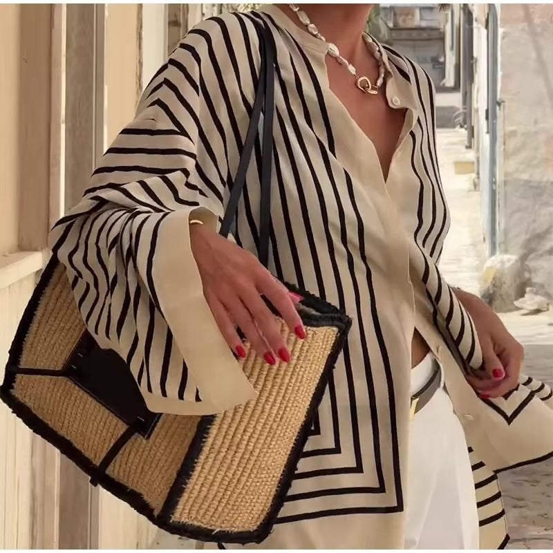 Ellia Oversized Stripe Shirt Blouse