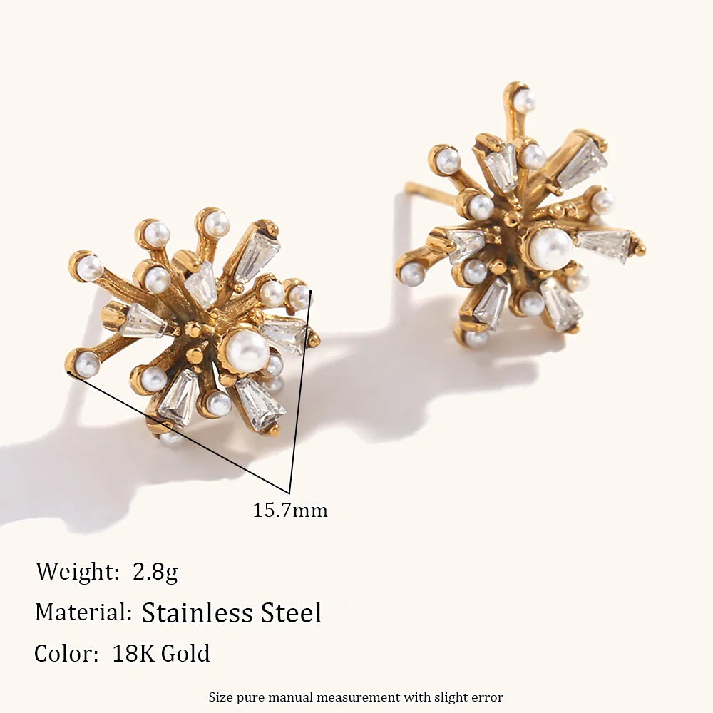 Seria Pearl Cubic Zirconia Fireworks Stud Earrings