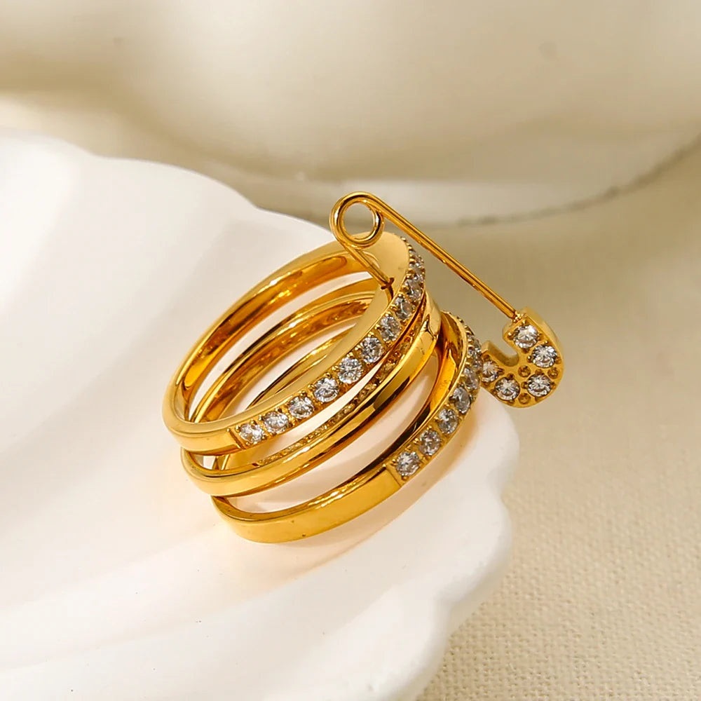 Safety Pin Multi CZ Ring