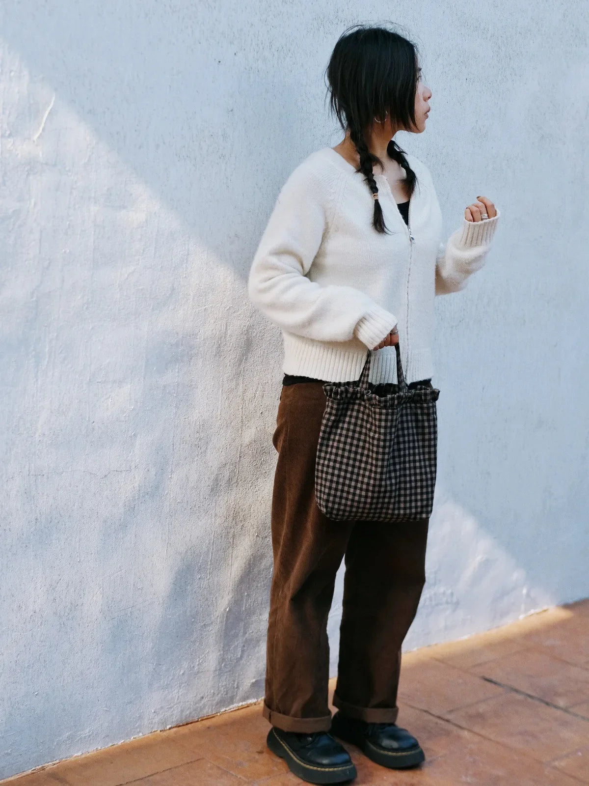 Caya Ruffle Trim Casual Gingham Tote