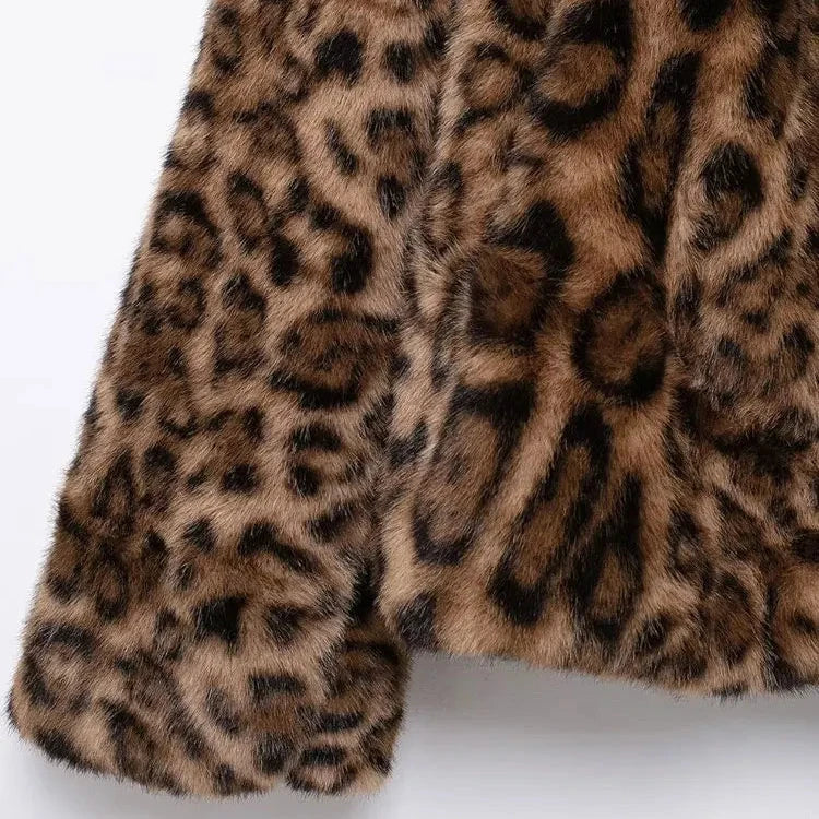 Sonya Big Lapel Faux Fur Leopard Coat