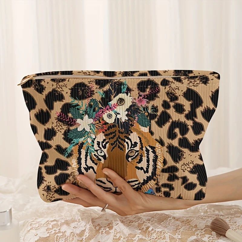 Flower Tiger Print Cosmetic Pouch