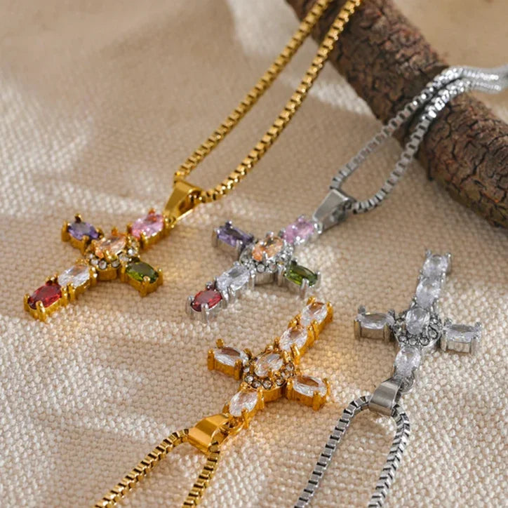 Luxe Cubic Zirconia Cross-Motif Pendant Necklace