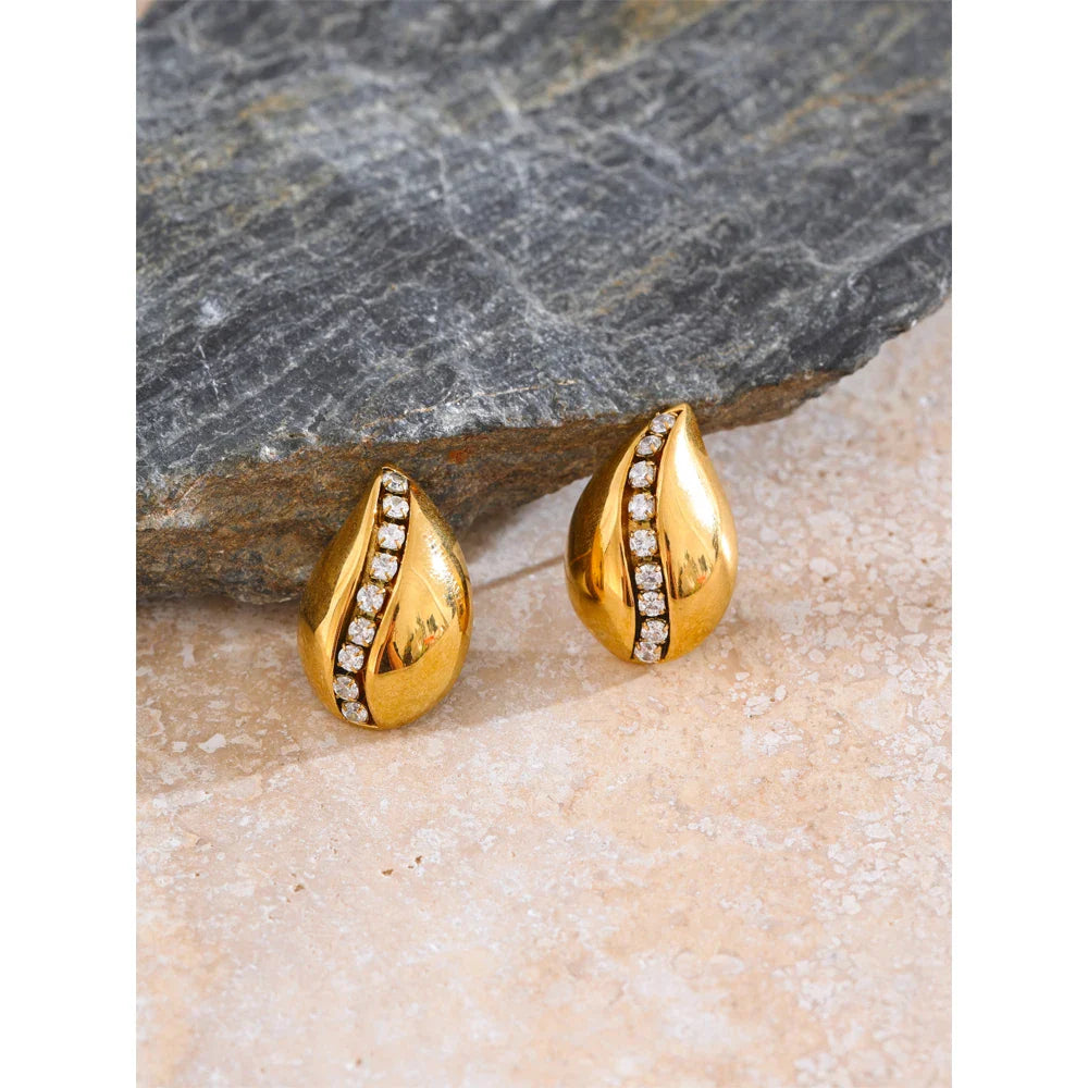 Elegant CZ  Water Drop 18k Gold Plated Stud Earrings