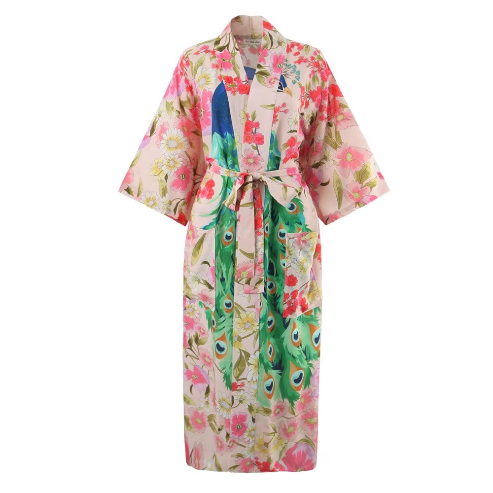Daliah Peacock Floral Boho Kimono Robe