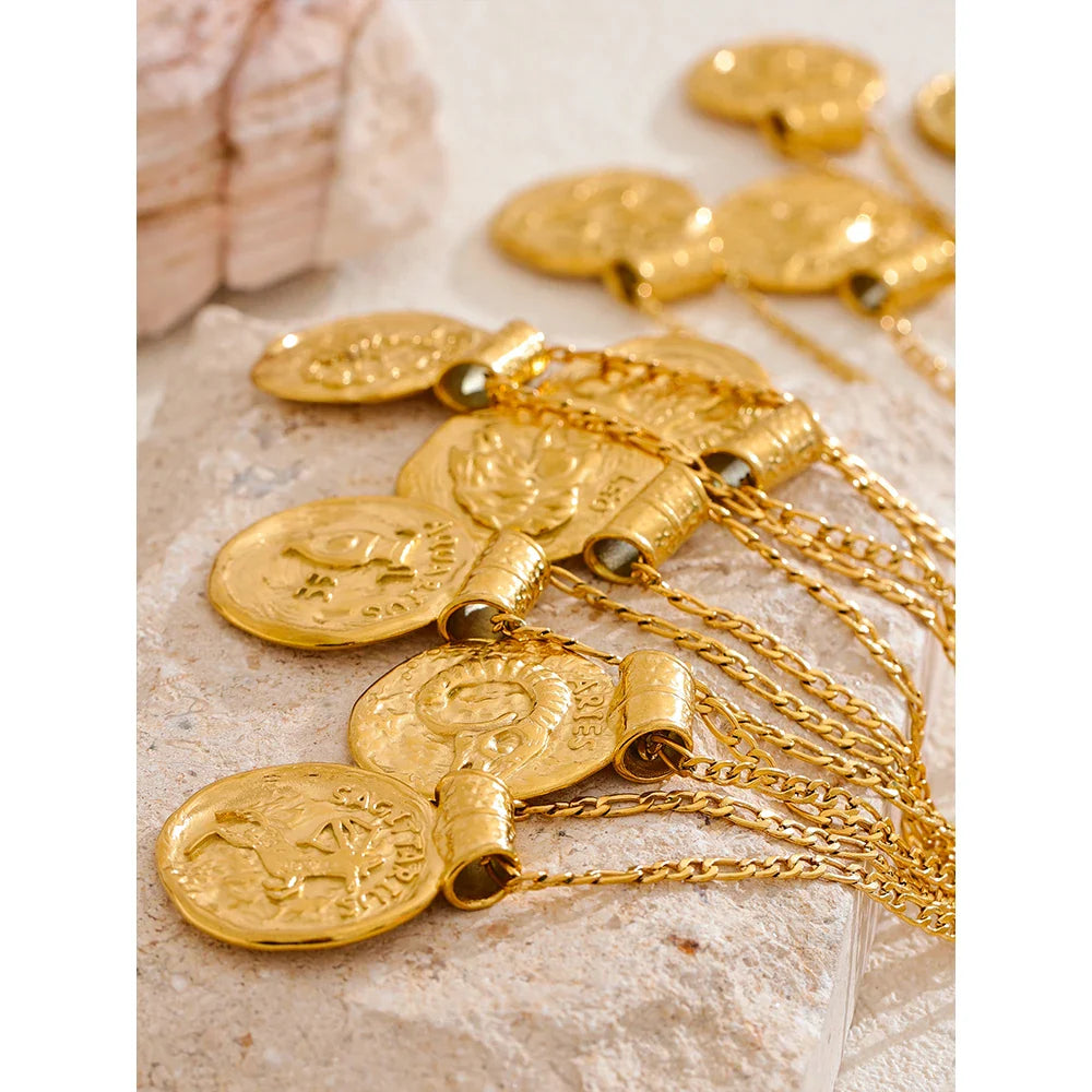 12 Constellation Sign Hammered 18K Gold Pendant Necklaces