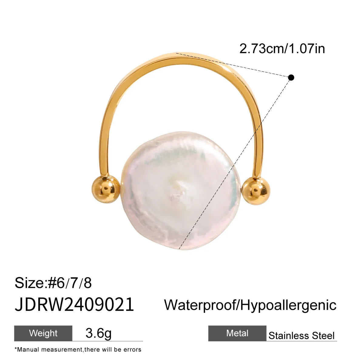 Freshwater Pearl Button 18K Gold Ring
