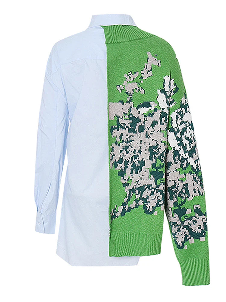 Jordana Asymmetric Knit–Shirt Hybrid Top