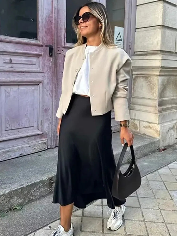 Anna Elegant Basic Maxi Satin Skirts