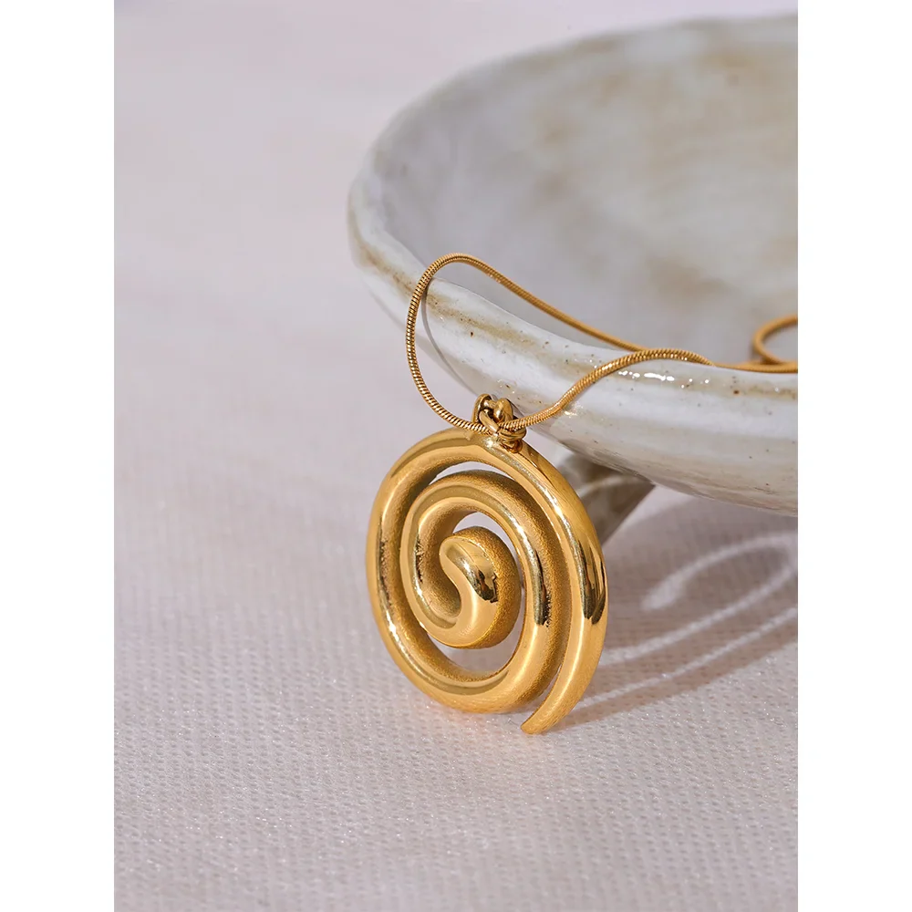 Gold Spiral Medallion Pendant Necklace