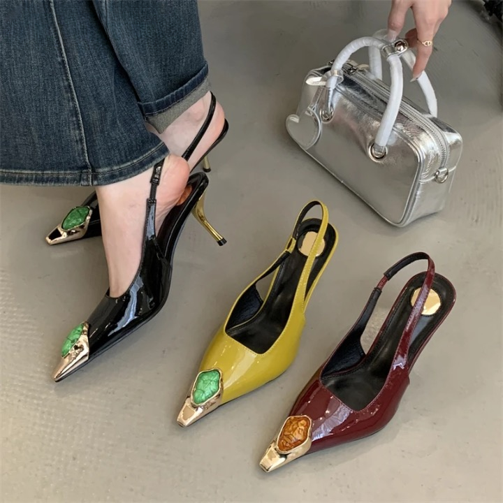 Malina Gemstone Pointed Toe Slingback Sandals