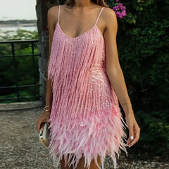 Teressa Feather Tassel Sequin Mini Dress