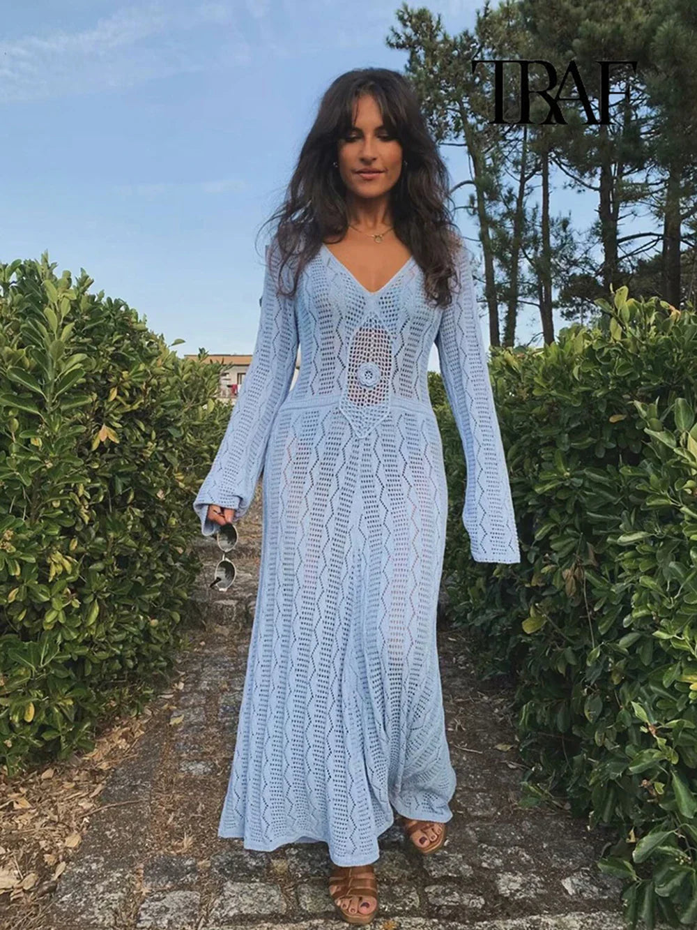 Bethel Blue Crochet Knit Maxi Dress