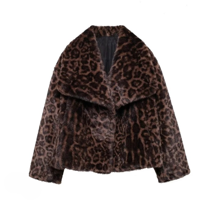 Sonya Big Lapel Faux Fur Leopard Coat
