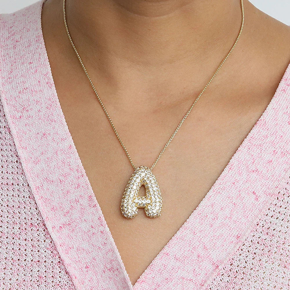 CZ Zircon Alphabet Letter Necklace