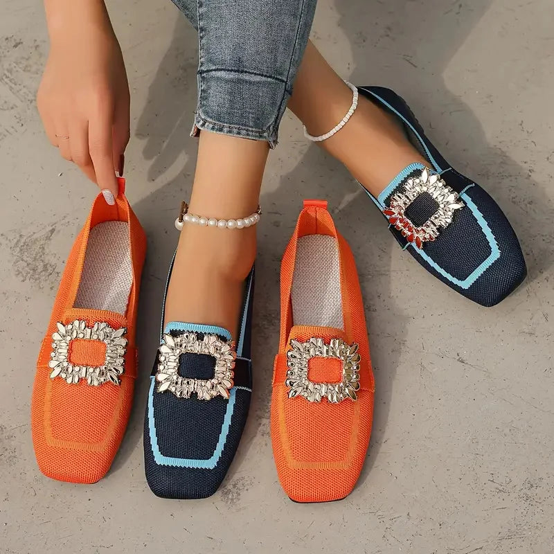 Shiela Jewel Buckle Canvas Loafers