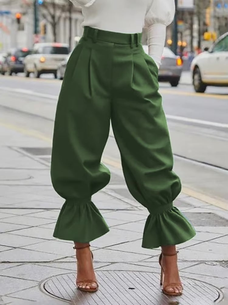 Chiara Ruffle-Hem Cropped Bloomer Pants